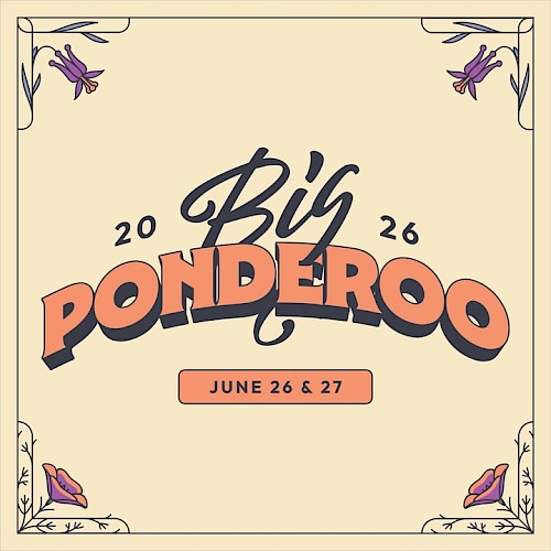 The image advertises the Big Ponderoo event held on June 26 and 27, 2026, with decorative floral and butterfly accents around the border.
