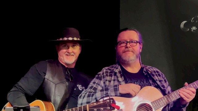 Dark and Grey performing rock and acoustic guitar music live at Currents Restaurant during Live Music Friday at Riverhouse Lodge Bend Oregon.