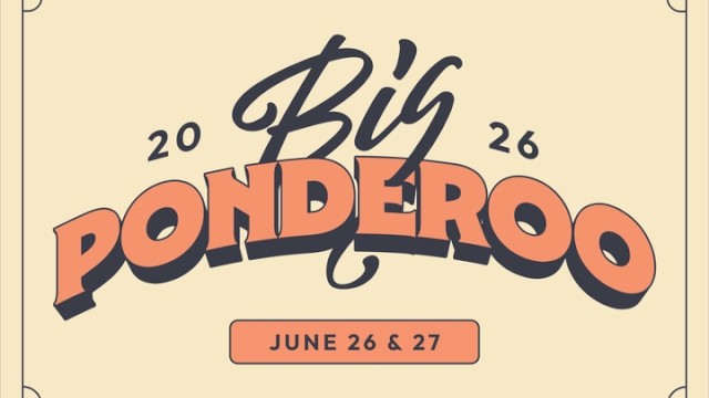 The image advertises the Big Ponderoo event held on June 26 and 27, 2026, with decorative floral and butterfly accents around the border.