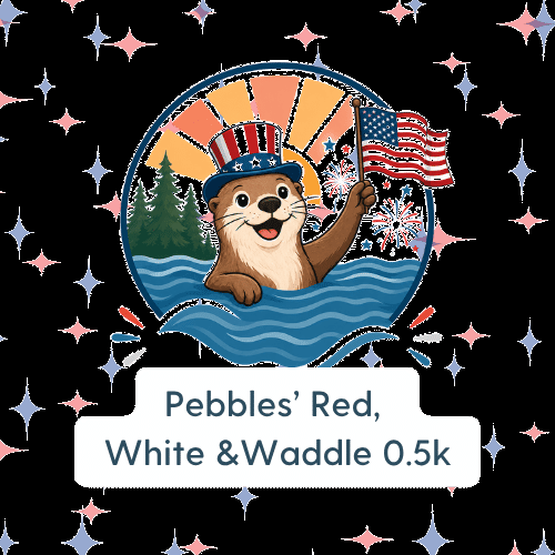 A cheerful otter celebrates Independence Day, holding an American flag with fireworks and a patriotic backdrop.