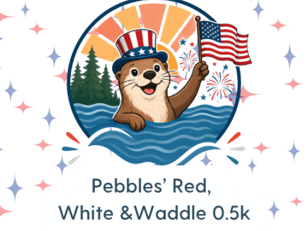 A happy otter in patriotic gear celebrates Independence Day with American flags, fireworks, and a scenic backdrop.
