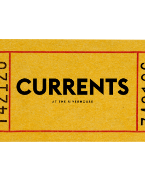 A yellow ticket with red borders promoting 
