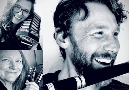Family trio Dingle All The Way performing Irish traditional music with accordion, guitar and flute at Currents at Riverhouse October 18 in Bend, Oregon