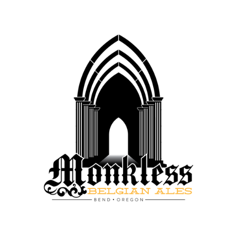 Logo for Monkless Belgian Ales featuring an archway and text.