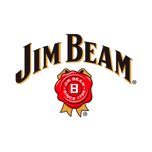 The image shows the Jim Beam logo with the name in bold letters above a red seal that says 