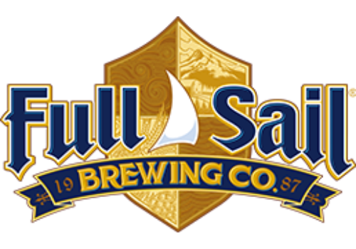 Logo of Full Sail Brewing Co., featuring a white sail within a blue and gold shield design, established in 1987.
