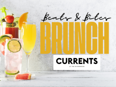 The image shows drinks and text promoting 