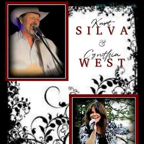 Silva & Cynthia West performing live music duo with floral design backdrop and event text, live at Currents at Riverhouse Lodge in Bend Oregon on October 31, 2025