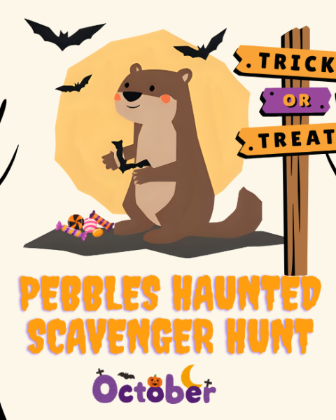 Join Pebbles the River Otter for a spooky adventure! From October 15–November 2, little explorers can uncover hidden clues around Riverhouse Lodge
